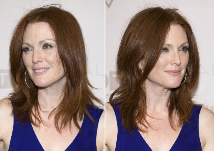 Redhead Julianne Moore with a simple long hairstyle