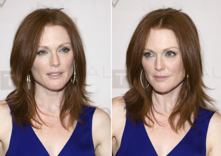 Julianne Moore's long layered hair with flippy ends