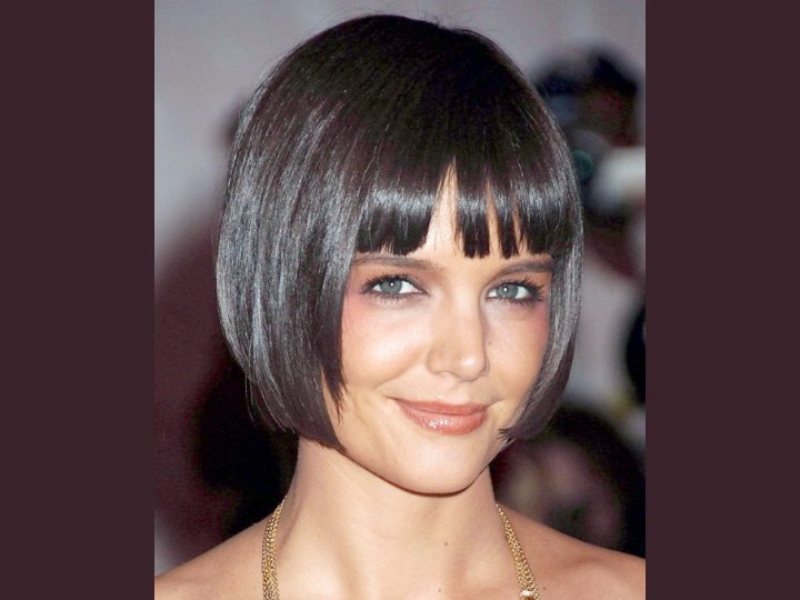 Katie Holmes with her shiny short bob hairstyle
