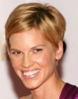 Hilary Swank wearing her hair very short in a pixie