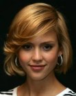 Jessica Alba with short hair cut in a bob with bangs