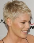 Pink rocking a boyish short hairstyle with layers