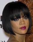Rihanna's short angled bob with blunt bangs