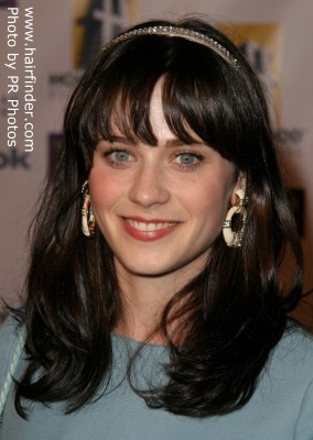 Celebrity Hair on Zooey Deschanel S Dark Hair Below The Shoulders And Her Hair In An