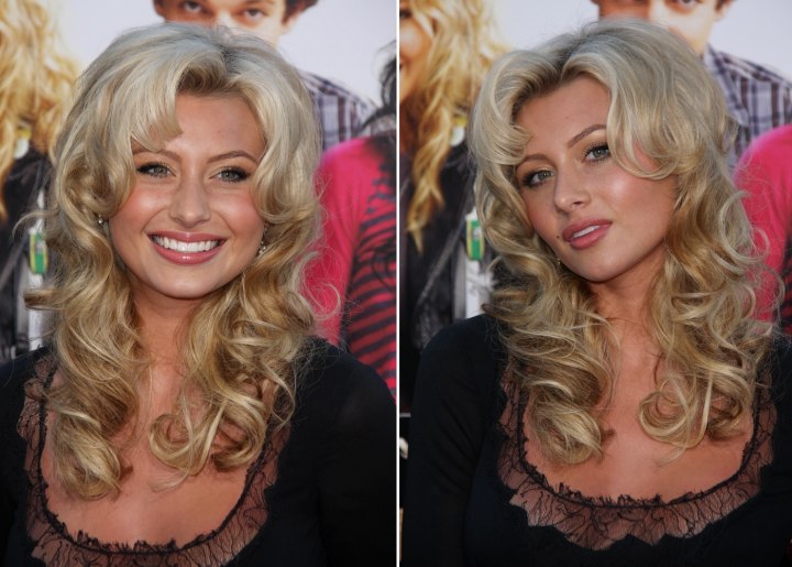 Aly Michalka's long hairstyle with waves and curls
