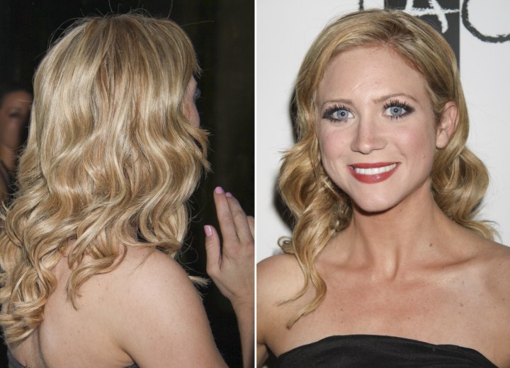 Rear view of Brittany Snow's long hair