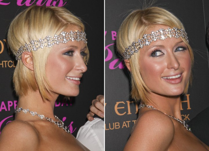 Paris Hilton wearing her bob with a jeweled headband