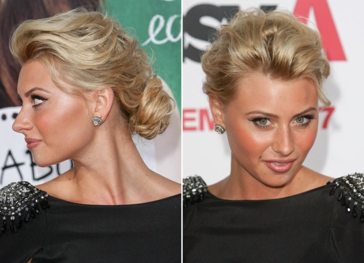 Side view of Aly Michalka's chignon upstyle