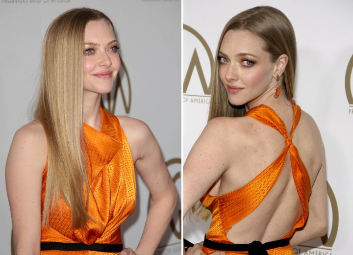 Amanda Seyfried - Long hairstyle with a soft cut line along the edge