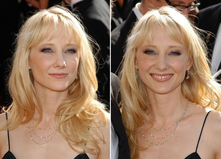 Anne Heche with long hair flowing over her shoulder