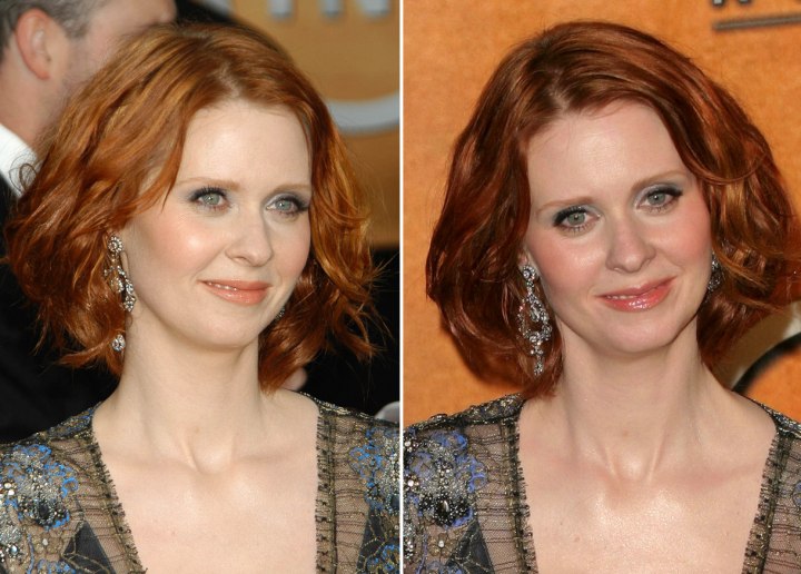 hairstyle for flaming red hair that covers the neck of cynthia nixon