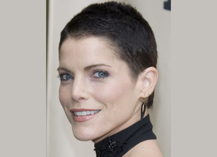 Lesli Kay with clipper cut or buzzed hair