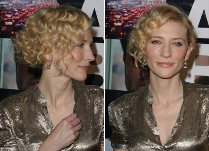 Cate Blanchett wearing her hair in a bun with curls - Side view