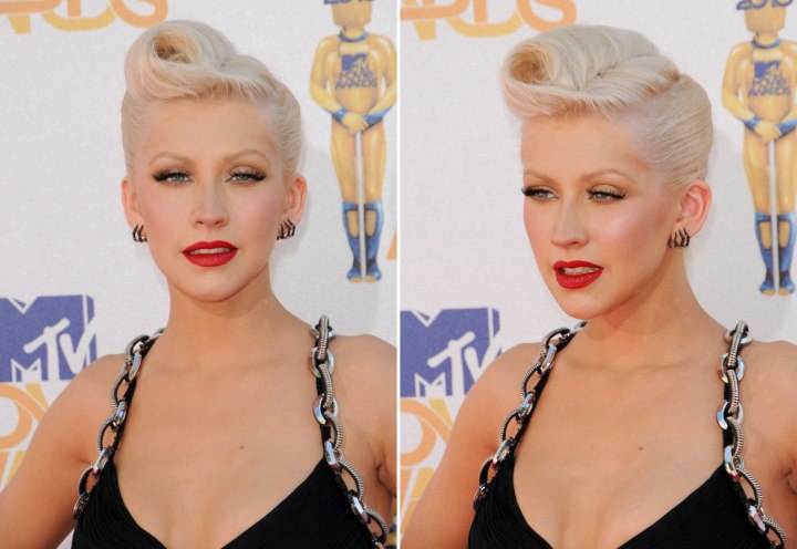 Christina Aguilera wearing her hair up and pulled back