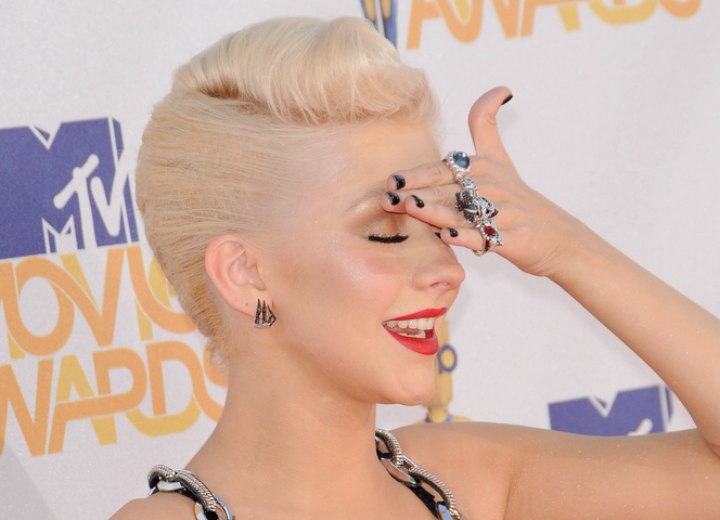 Side view of Christina Aguilera's updo with a French twist