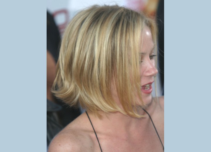 Side view of Christina Applegate's bob with the back styled outward