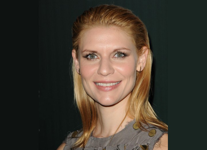 Claire Danes with her hair slicked back