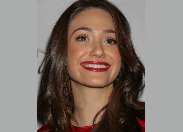 Close-up photo of Emmy Rossum's hair with large curls