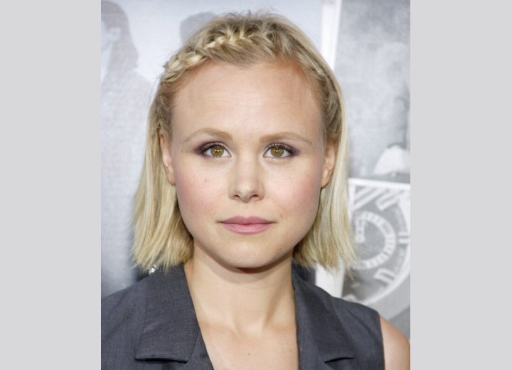 Alison Pill wearing her bob with a braided headband effect