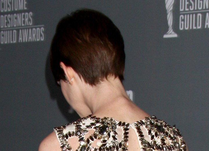 Back view of Anne Hathaway's pixie haircut