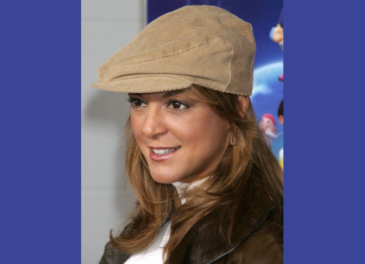 Side view of Eva LaRue's hairstyle and hat