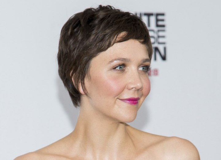Maggie Gyllenhaal with a super short pixie haircut