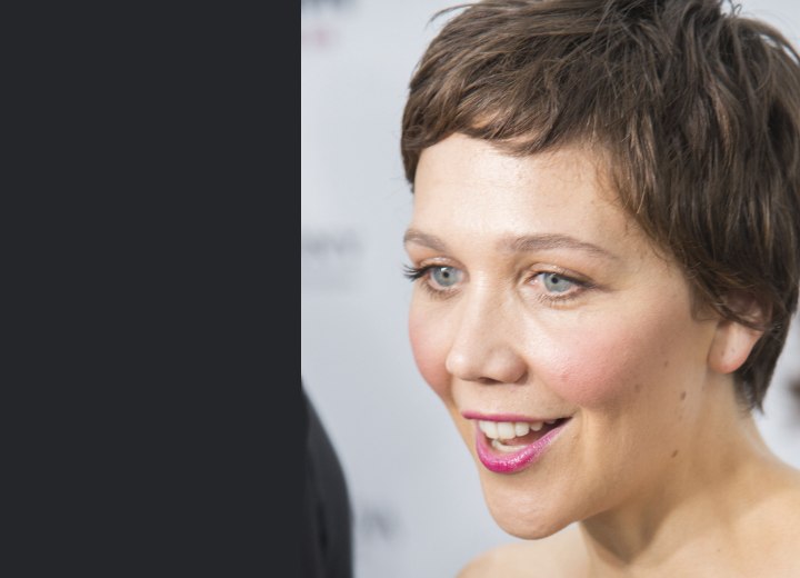 Side view of Maggie Gyllenhaal's short pixie cut