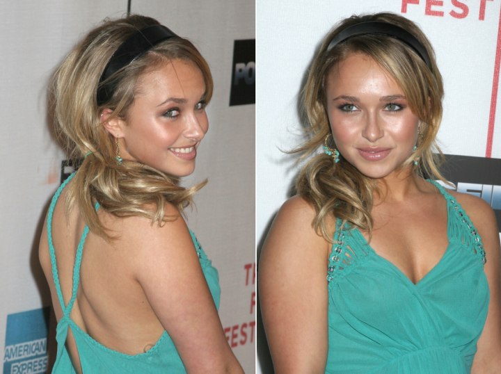 Hayden Panettiere wearing her hair in a semi updo with hair band