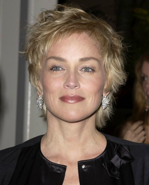 Sharon Stone | Stunning short pixie haircut with a soft silhouette