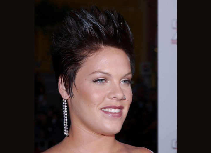 Pink with short hair and spiked bangs