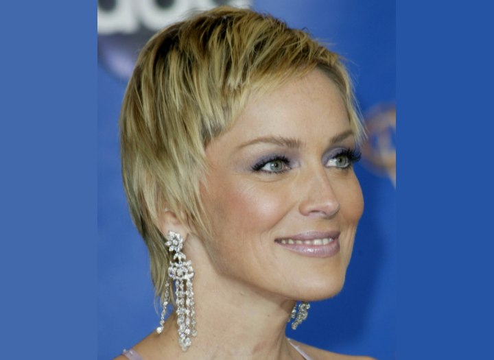 Sharon Stone with smooth short hair