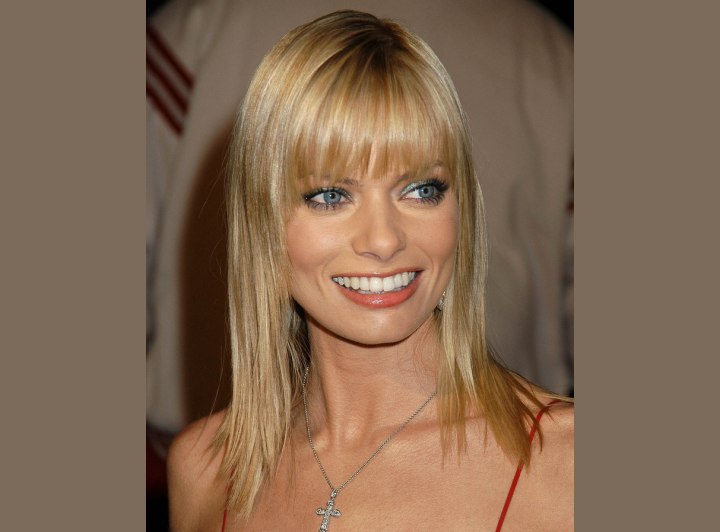 Jaime Pressly's long hair with angled sides