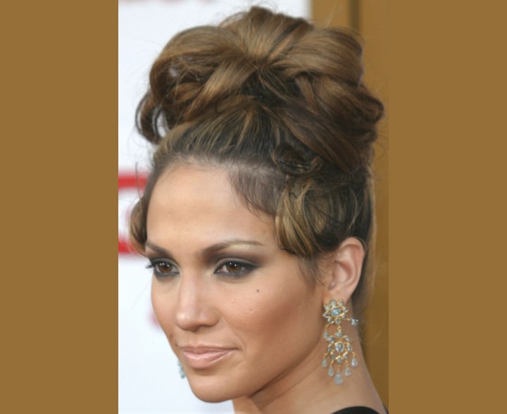 Close up photo of Jennifer Lopez hair and updo