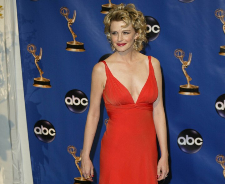 Kathryn Morris wearing a red gown