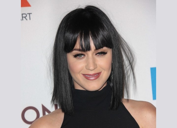 Katy Perry with blunt cut black hair