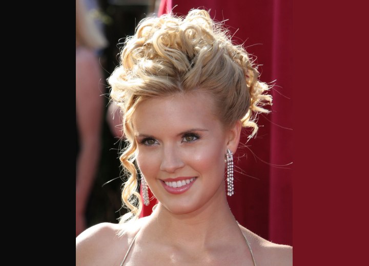 Maggie Grace with her hair pinned up