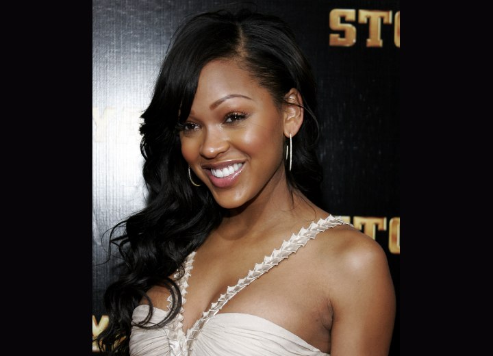 Meagan Good wearing her black hair with half coils