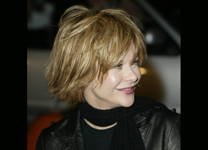 Meg Ryan's short hairstyle with feathering