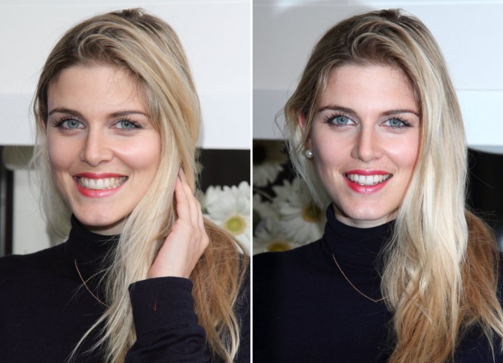Ashley James hair color with a dark-blonde base