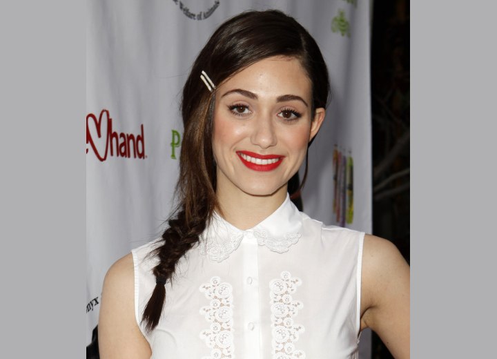 Emmy Rossum with a combination of straight and braided hair