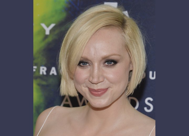 Gwendoline Christie with her hair in a short curved bob