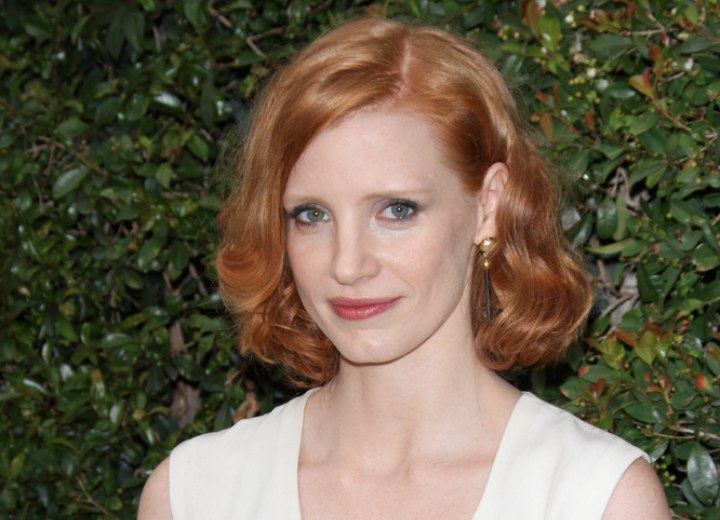 Jessica Chastain with her hair cut into a bob
