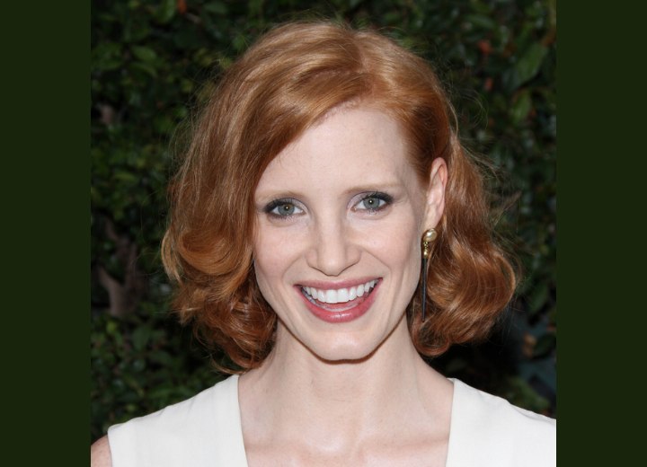 Jessica Chastain's red bobbed hair with curls