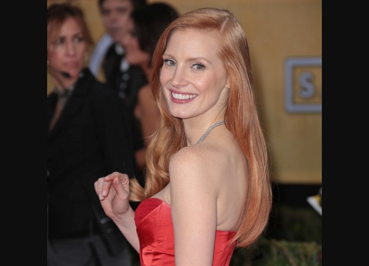 Jessica Chastain's long red hair