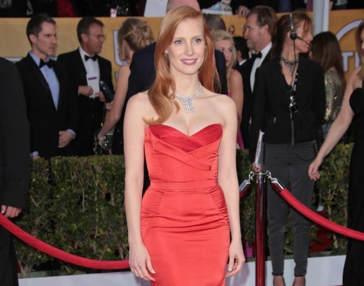 Jessica Chastain wearing a red gown