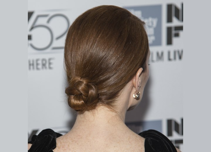 Julianne Moore with her hair wrapped into a chignon