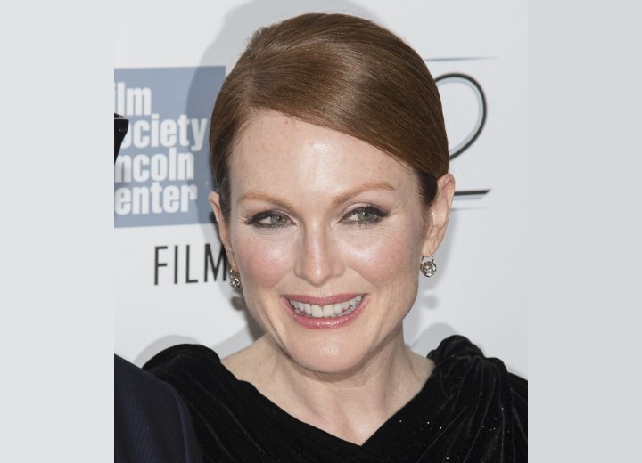 Julianne Moore with her hair drawn back