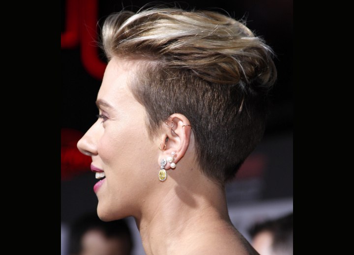 Scarlett Johansson with very short clipper cut hair