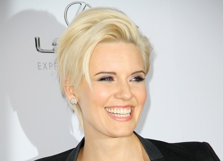 Maggie Grace with her hair in a pixie cut
