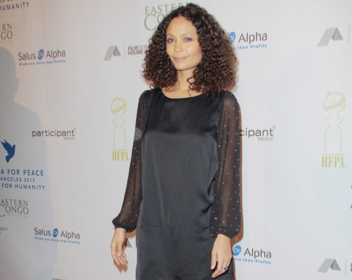 Thandie Newton - Effortless look with black dress and curls